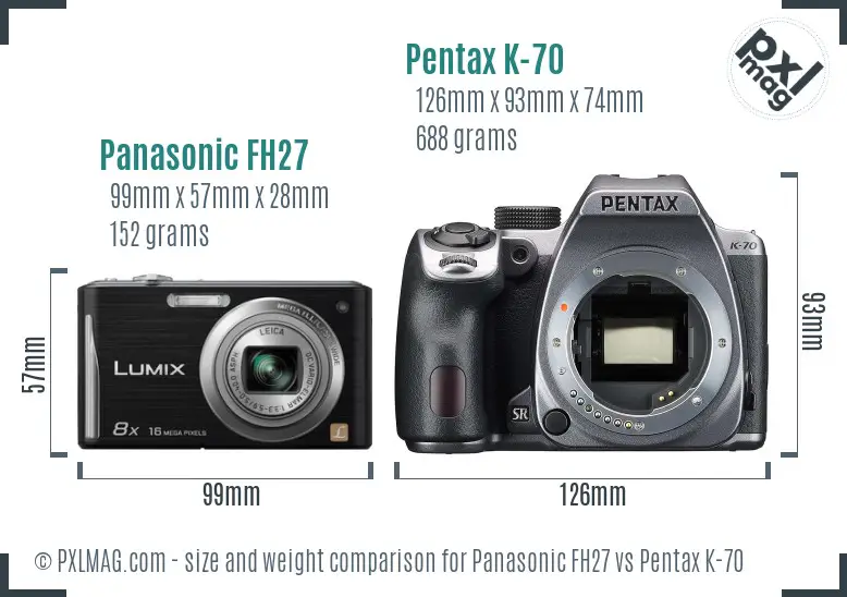 Panasonic FH27 vs Pentax K-70 size comparison