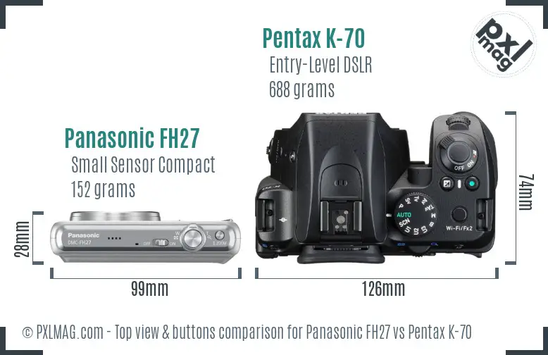 Panasonic FH27 vs Pentax K-70 top view buttons comparison