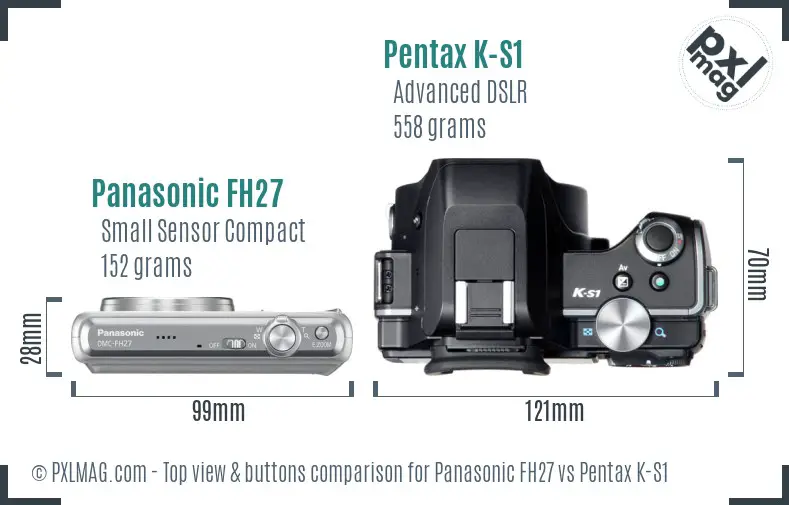 Panasonic FH27 vs Pentax K-S1 top view buttons comparison