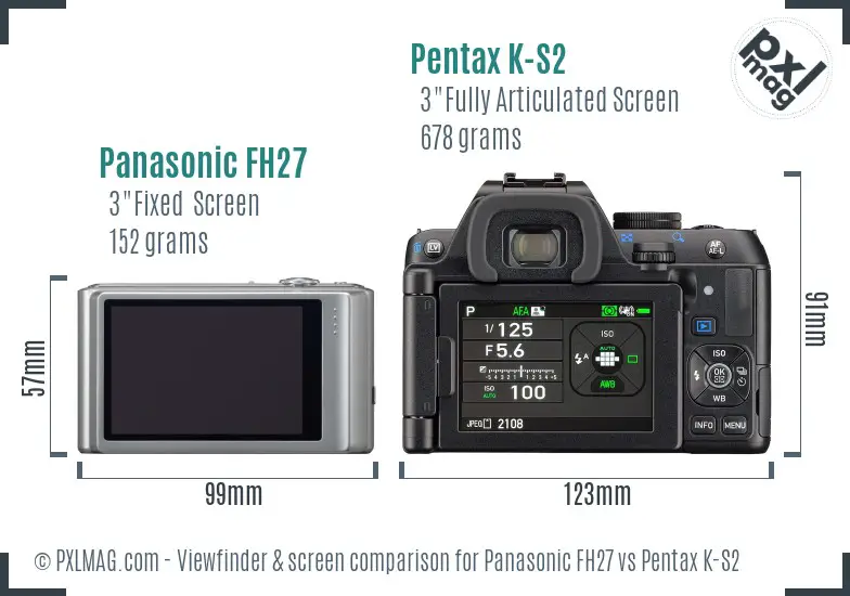 Panasonic FH27 vs Pentax K-S2 Screen and Viewfinder comparison