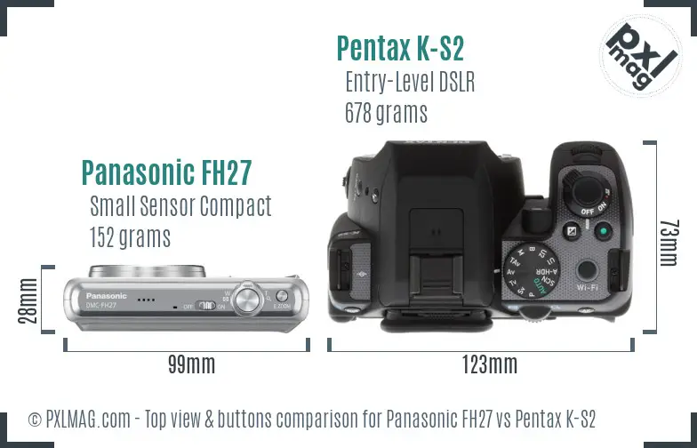 Panasonic FH27 vs Pentax K-S2 top view buttons comparison