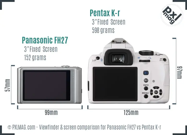 Panasonic FH27 vs Pentax K-r Screen and Viewfinder comparison
