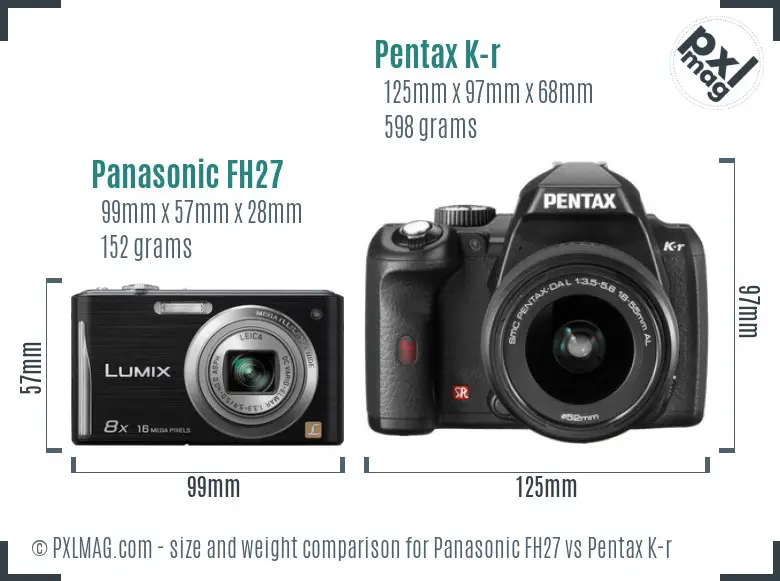 Panasonic FH27 vs Pentax K-r size comparison