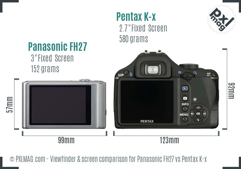 Panasonic FH27 vs Pentax K-x Screen and Viewfinder comparison