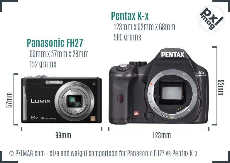 Panasonic FH27 vs Pentax K-x size comparison