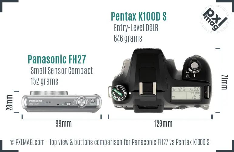 Panasonic FH27 vs Pentax K100D S top view buttons comparison