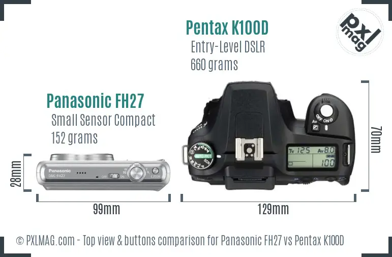 Panasonic FH27 vs Pentax K100D top view buttons comparison