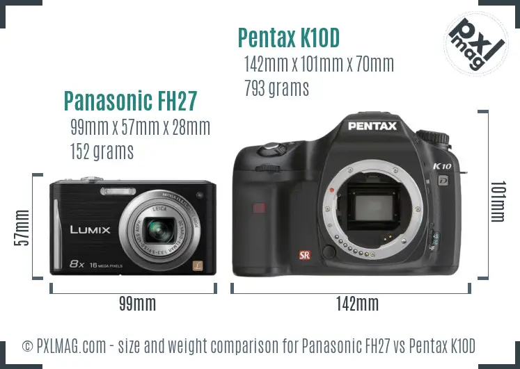 Panasonic FH27 vs Pentax K10D size comparison