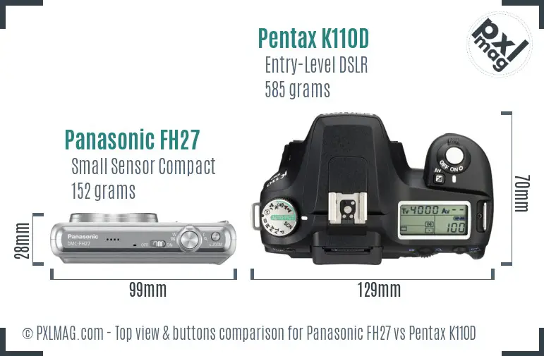 Panasonic FH27 vs Pentax K110D top view buttons comparison