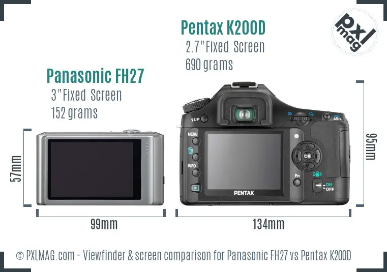 Panasonic FH27 vs Pentax K200D Screen and Viewfinder comparison