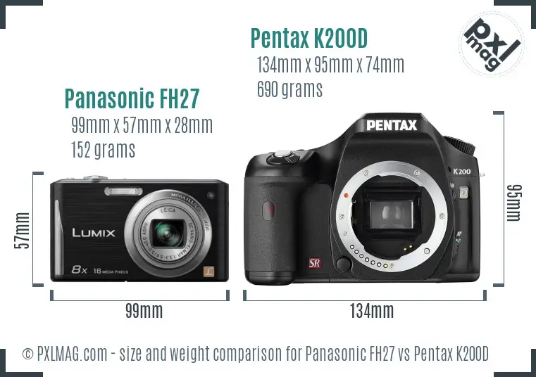 Panasonic FH27 vs Pentax K200D size comparison