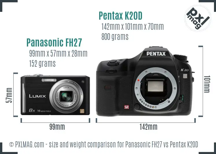 Panasonic FH27 vs Pentax K20D size comparison