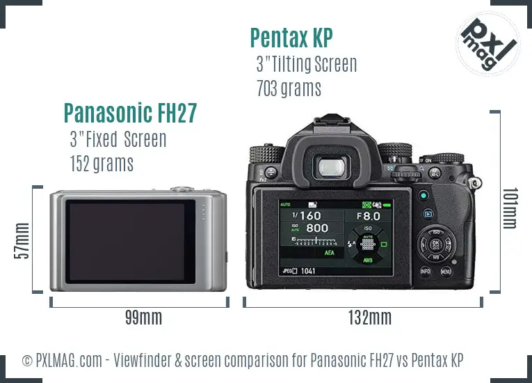 Panasonic FH27 vs Pentax KP Screen and Viewfinder comparison