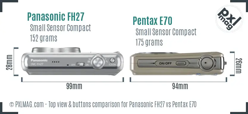 Panasonic FH27 vs Pentax E70 top view buttons comparison Panasonic FH27 vs Pentax E70 top view buttons comparison