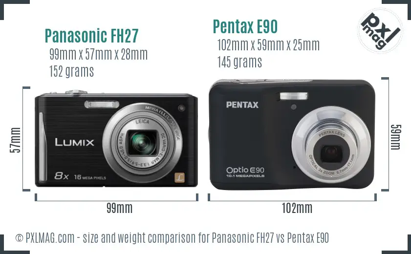 Panasonic FH27 vs Pentax E90 size comparison