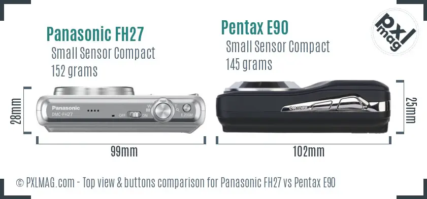 Panasonic FH27 vs Pentax E90 top view buttons comparison