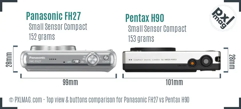 Panasonic FH27 vs Pentax H90 top view buttons comparison