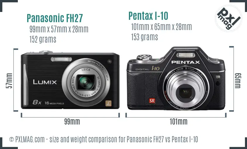 Panasonic FH27 vs Pentax I-10 size comparison