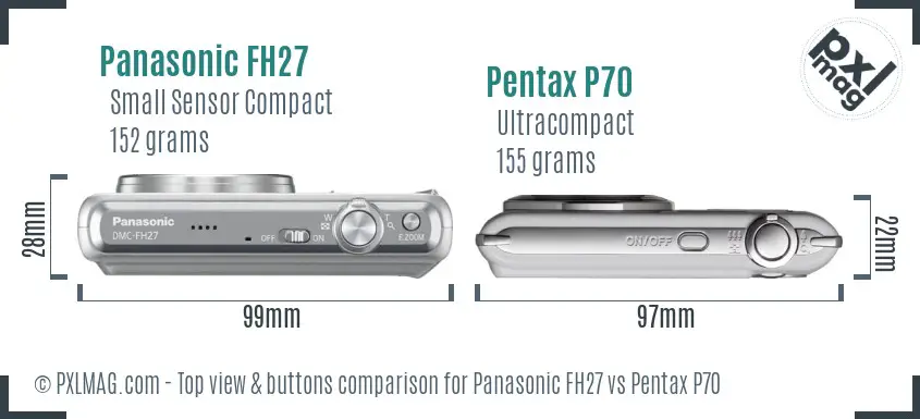 Panasonic FH27 vs Pentax P70 top view buttons comparison