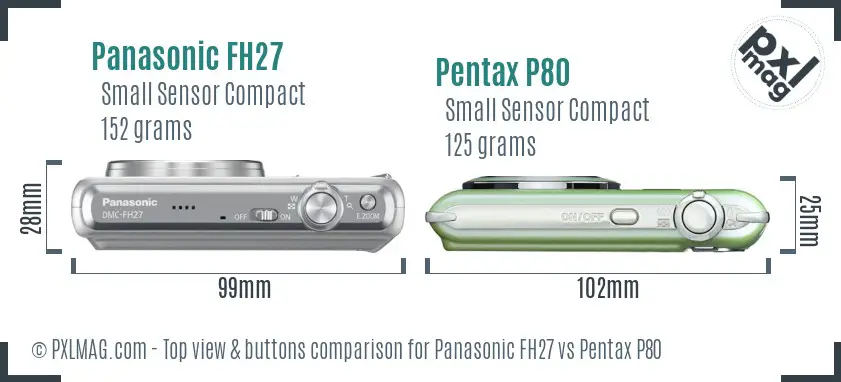 Panasonic FH27 vs Pentax P80 top view buttons comparison
