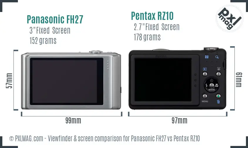 Panasonic FH27 vs Pentax RZ10 Screen and Viewfinder comparison