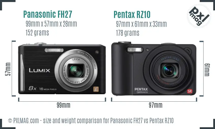 Panasonic FH27 vs Pentax RZ10 size comparison