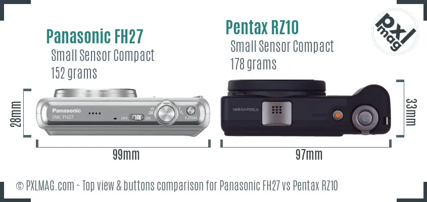 Panasonic FH27 vs Pentax RZ10 top view buttons comparison