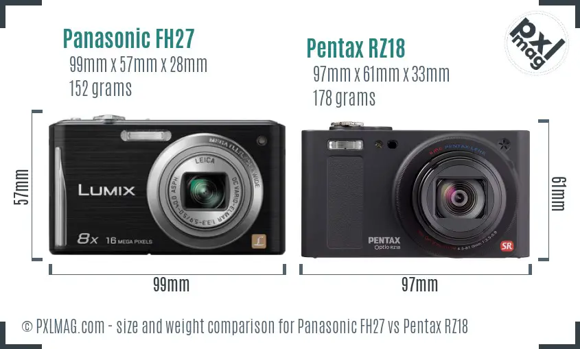 Panasonic FH27 vs Pentax RZ18 size comparison