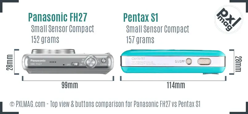 Panasonic FH27 vs Pentax S1 top view buttons comparison