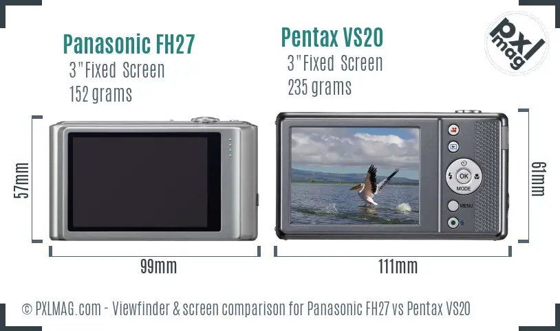 Panasonic FH27 vs Pentax VS20 Screen and Viewfinder comparison