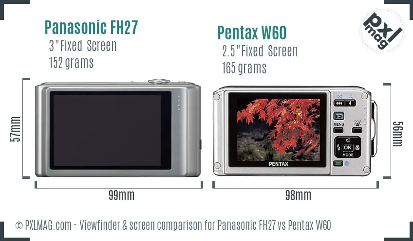 Panasonic FH27 vs Pentax W60 Screen and Viewfinder comparison