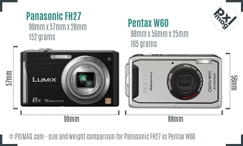 Panasonic FH27 vs Pentax W60 size comparison