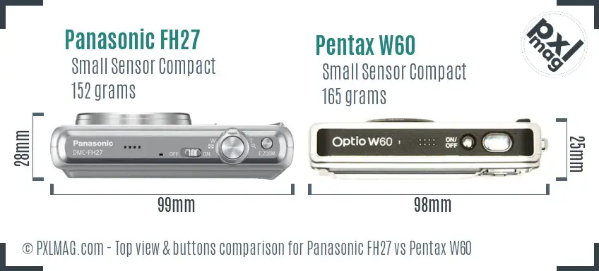 Panasonic FH27 vs Pentax W60 top view buttons comparison