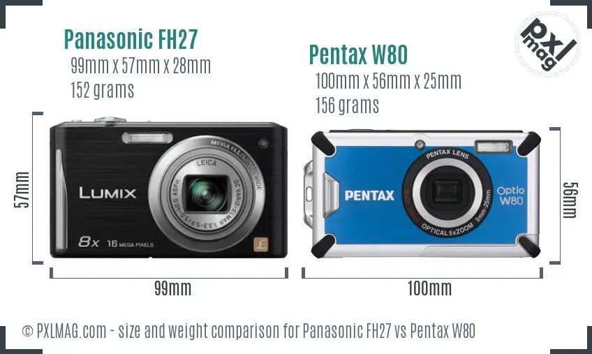 Panasonic FH27 vs Pentax W80 size comparison