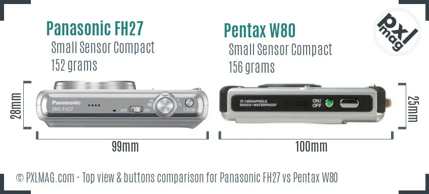 Panasonic FH27 vs Pentax W80 top view buttons comparison