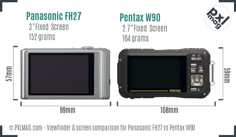 Panasonic FH27 vs Pentax W90 Screen and Viewfinder comparison