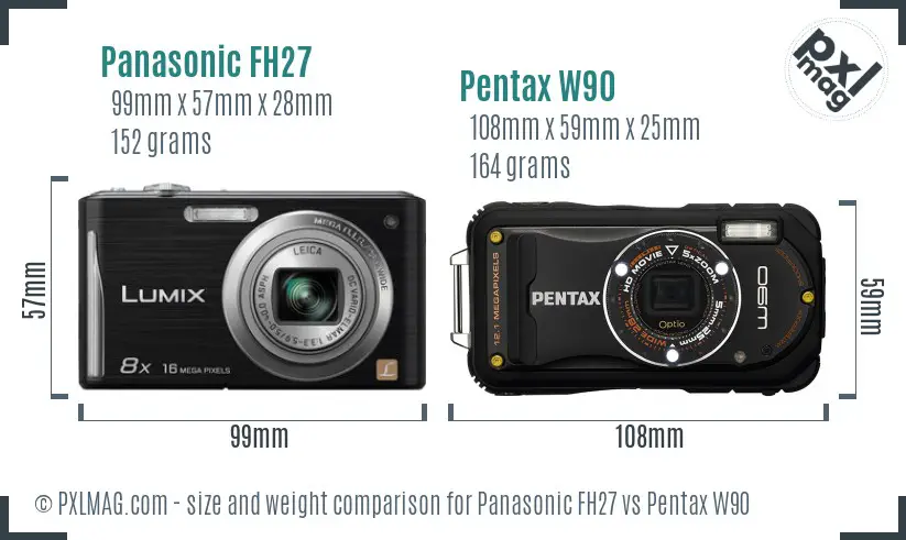 Panasonic FH27 vs Pentax W90 size comparison