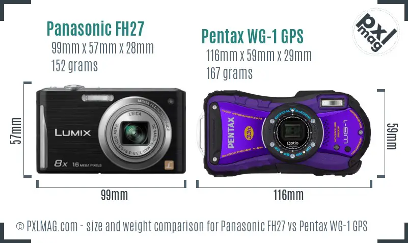 Panasonic FH27 vs Pentax WG-1 GPS size comparison