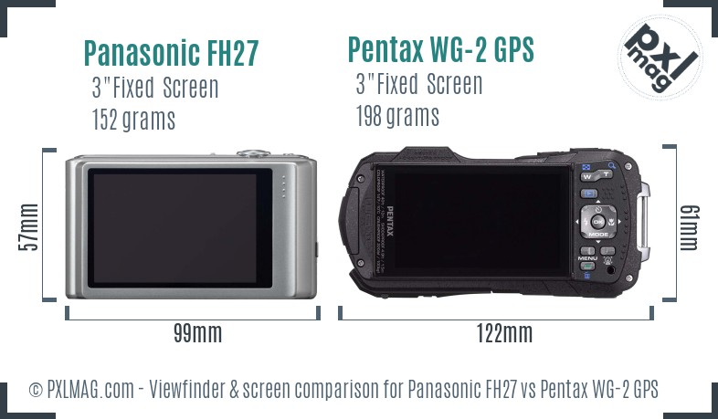 Panasonic FH27 vs Pentax WG-2 GPS Screen and Viewfinder comparison