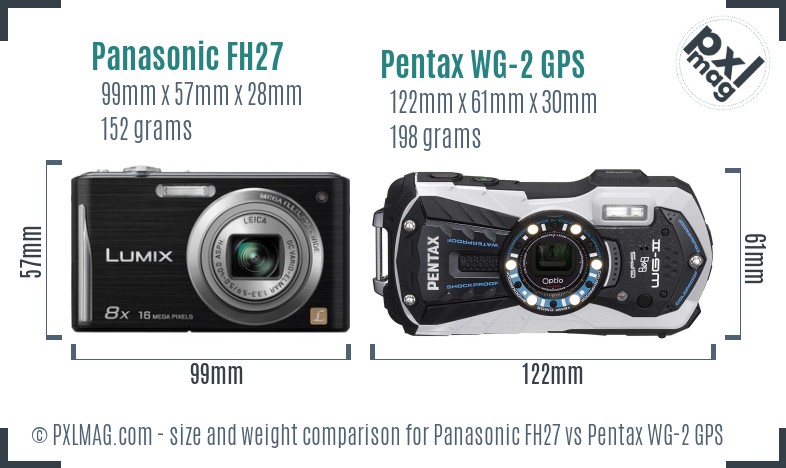 Panasonic FH27 vs Pentax WG-2 GPS size comparison