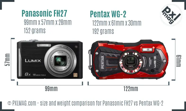 Panasonic FH27 vs Pentax WG-2 size comparison