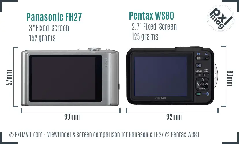 Panasonic FH27 vs Pentax WS80 Screen and Viewfinder comparison