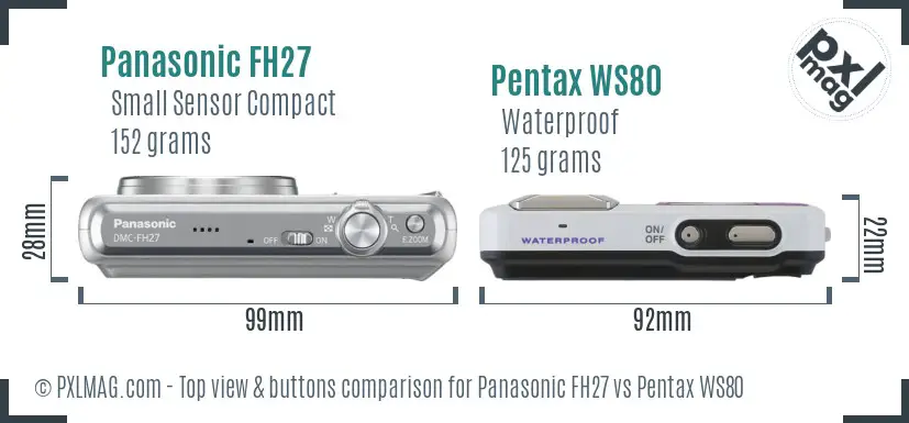 Panasonic FH27 vs Pentax WS80 top view buttons comparison