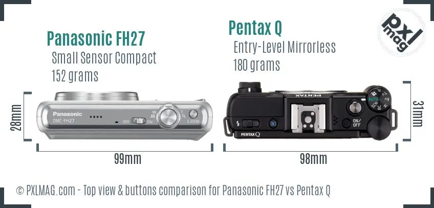 Panasonic FH27 vs Pentax Q top view buttons comparison