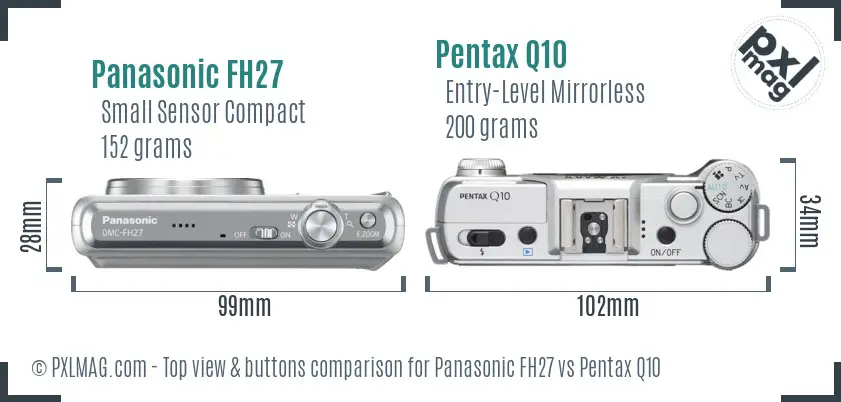 Panasonic FH27 vs Pentax Q10 top view buttons comparison