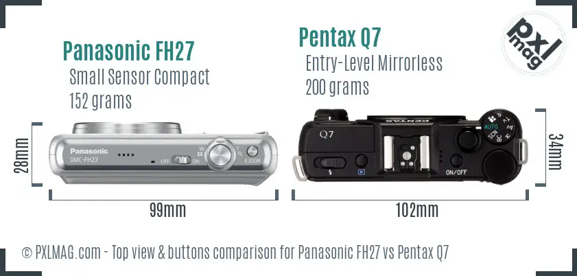 Panasonic FH27 vs Pentax Q7 top view buttons comparison