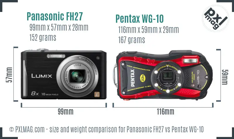 Panasonic FH27 vs Pentax WG-10 size comparison