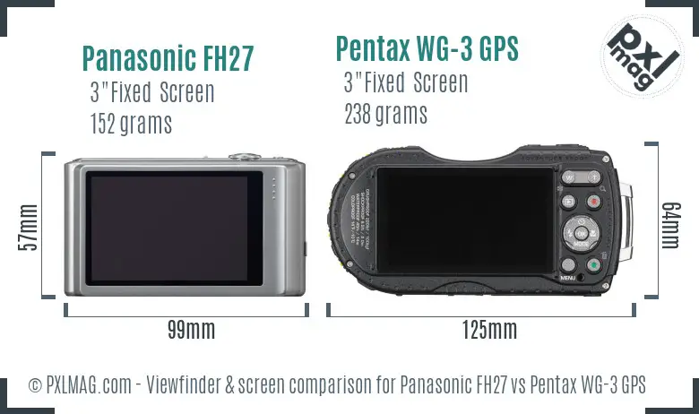 Panasonic FH27 vs Pentax WG-3 GPS Screen and Viewfinder comparison