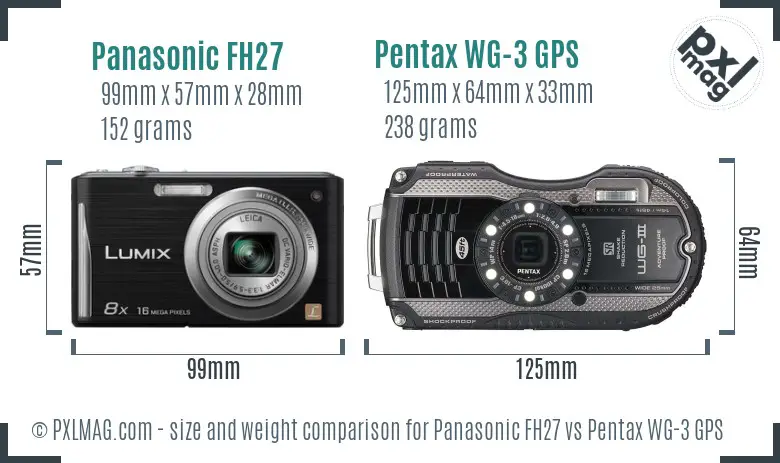 Panasonic FH27 vs Pentax WG-3 GPS size comparison