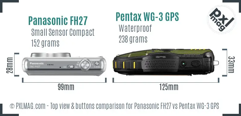 Panasonic FH27 vs Pentax WG-3 GPS top view buttons comparison